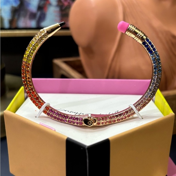 *NEW!* Betsey Johnson Rainbow Crystal Pencil Hinged Bracelet - Picture 5 of 8